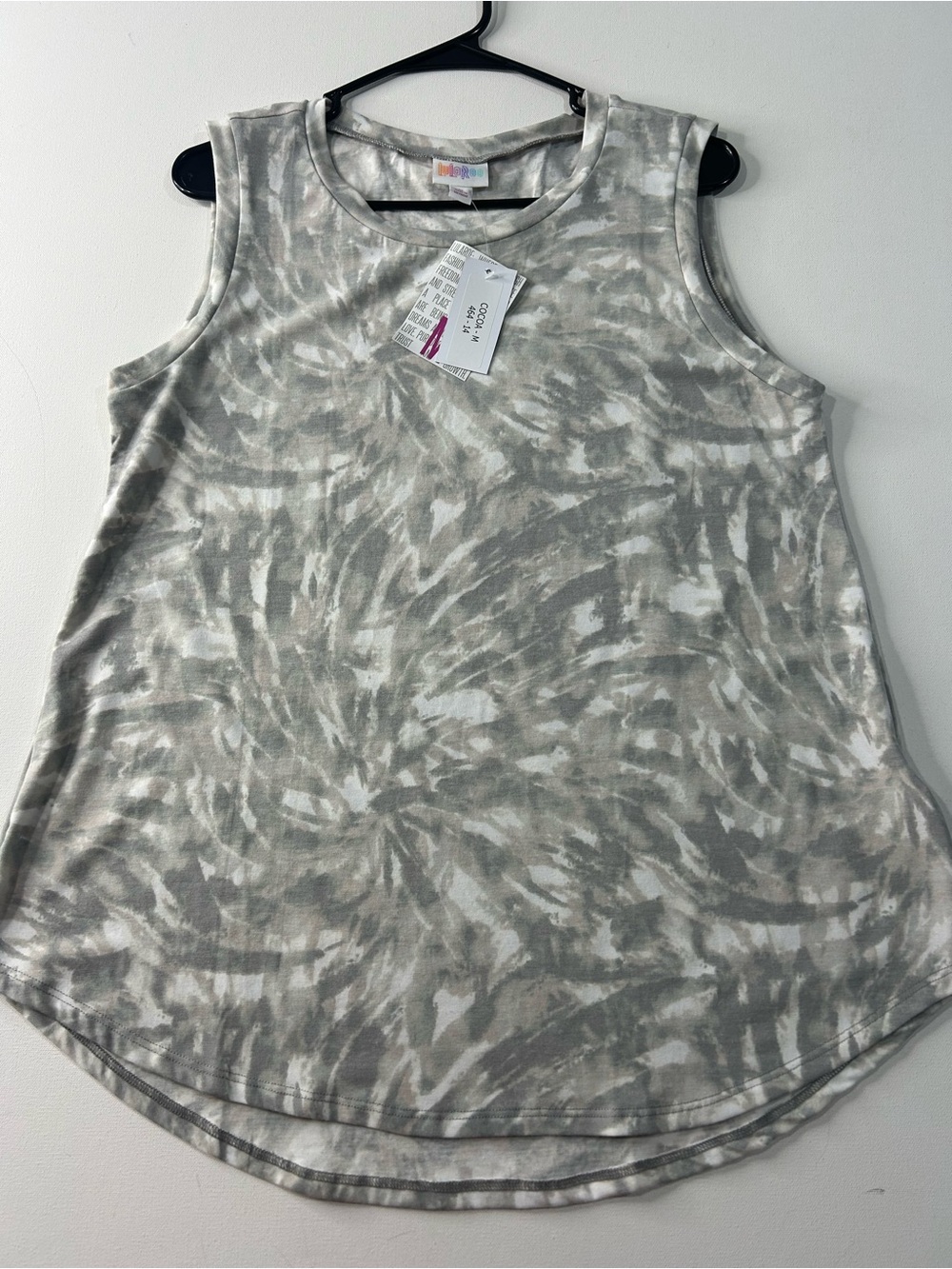LuLaRoe Gray and Cream Tie-Dye Sleeveless Tank